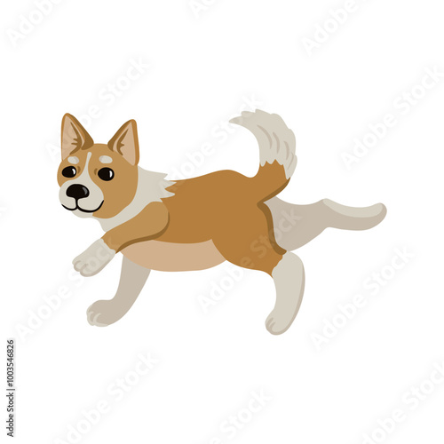 vector drawing cute puppy, little dog, welsh corgi at white background, hand drawn illustration