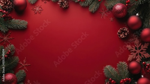 Wallpaper Mural Creative christmas framei on red background. Xmas and New Year holiday, banner, postcard, invitation, celebration. Flat lay, top view Torontodigital.ca