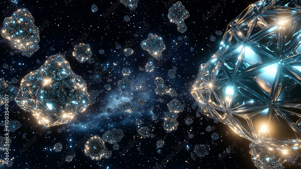 Futuristic 3D Fractal-Inspired Shapes in Cosmic Space, generative ai Futuristic 3D Fractal-Inspired Shapes in Cosmic Space, generative ai