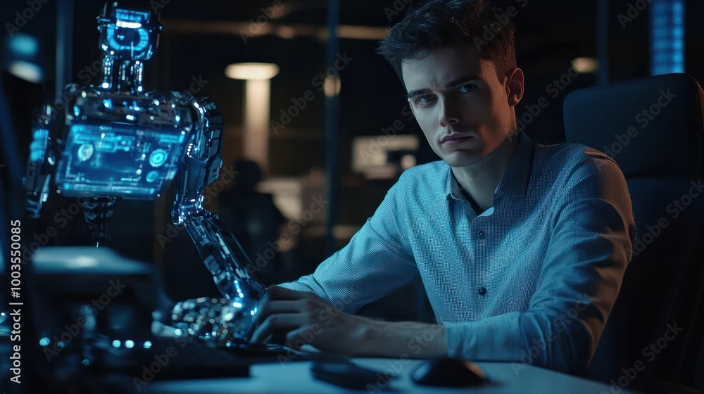 Entrepreneur uses AI artificial intelligence technology to improve their work. Online help with an AI chatbot to solve problems, solve questions and improve data. Efficient internet tools. Entrepreneur uses AI artificial intelligence technology to improve their work. Online help with an AI chatbot to solve problems, solve questions and improve data. Efficient internet tools.
