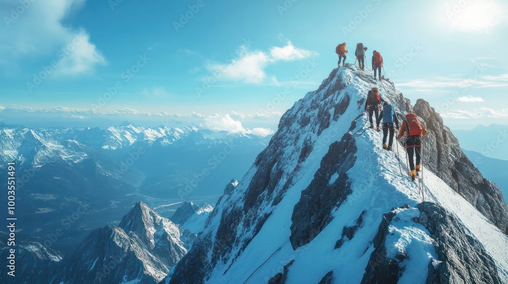 © Johannes - Group of team people helping work on peak mountain climbing teamwork , travel trekking winner success business concept