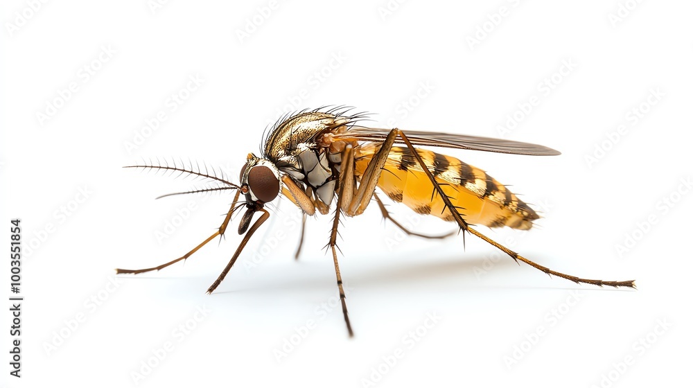 Close-up of a mosquito on a white isolated background.