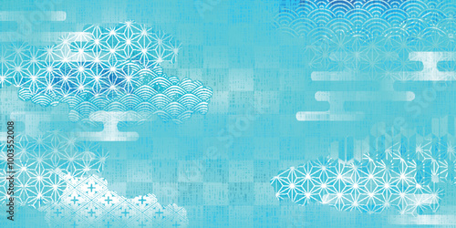 和柄　青　年賀状　背景	