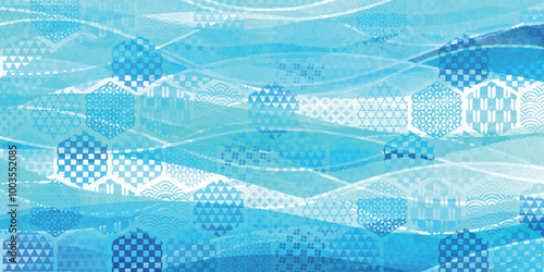 和柄　波　年賀状　背景	