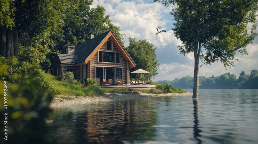 Obraz premium Lakefront Cabin