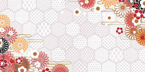 和柄　梅　菊　年賀状　背景	