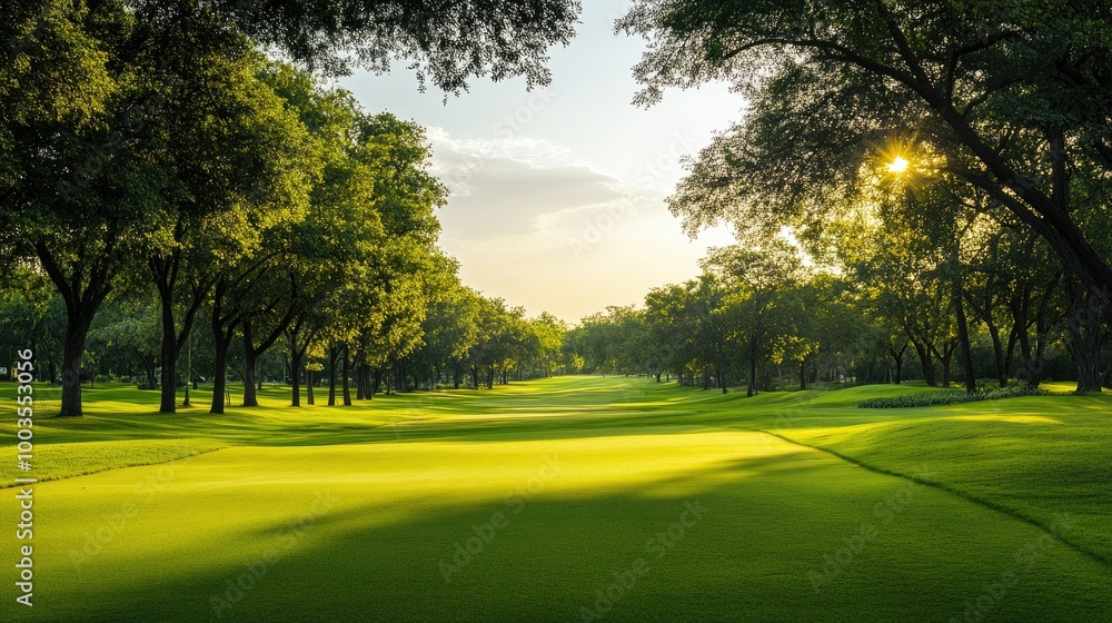 Tranquil golf course landscape with a long fairway, bordered by trees and vibrant green grass, offering a peaceful outdoor scene. Tranquil golf course landscape with a long fairway, bordered by trees and vibrant green grass, offering a peaceful outdoor scene.