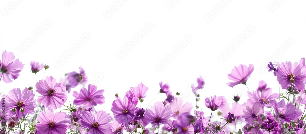 Naklejka premium Delicate Pink Cosmos Flowers Against a White Background