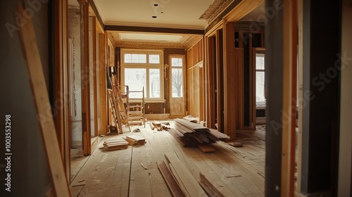 Interior decorator does wood work in house for renovation photo