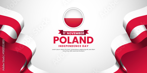 Poland Waving ribbon flag for independence day background design template with blank space area