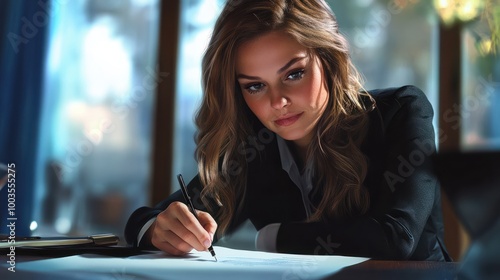 Free Download Professional woman signing contract: Business negotiation, legal agreement, corporate deal closing scene - GFXLoad