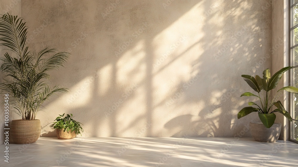 Bright Indoor Space with Shadows and Plants Bright Indoor Space with Shadows and Plants