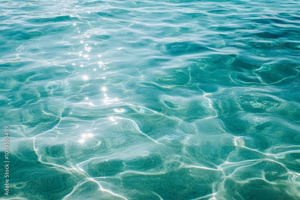 Turquoise ocean water with sun reflection, ripples and waves. Turquoise ocean water with sun reflection, ripples and waves.
