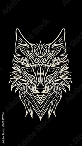 Wallpaper Mural Fox head with tribal ornaments in simple line drawing. Torontodigital.ca