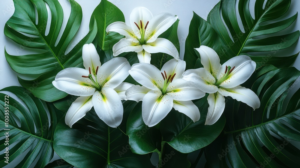 White Lilies with Green Leaves White Lilies with Green Leaves