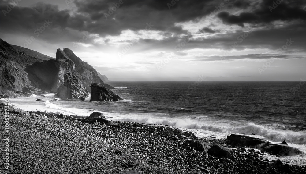 From the black and white undulating clouds of a tempestuous sky to the serene expanse of a lake, From the black and white undulating clouds of a tempestuous sky to the serene expanse of a lake,