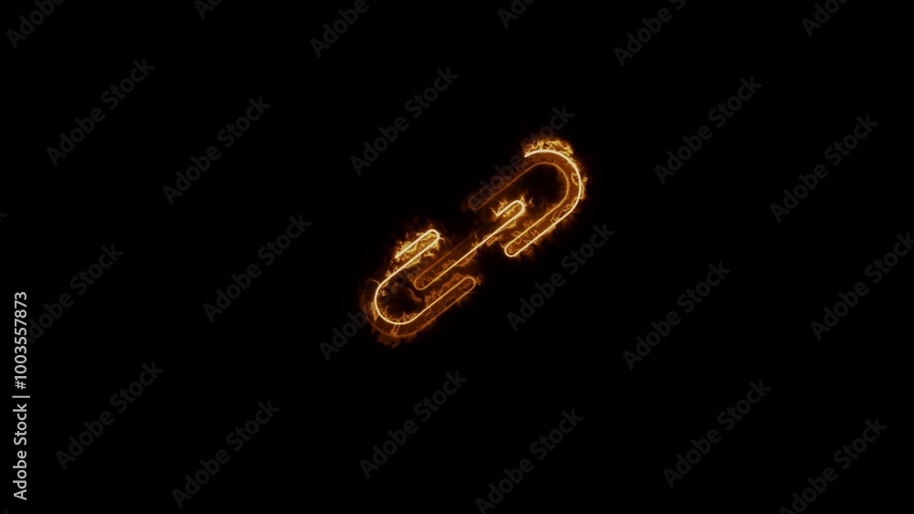 Simple link icon, metal chain, hyperlink symbol. Orange neon style Simple link icon, metal chain, hyperlink symbol. Orange neon style