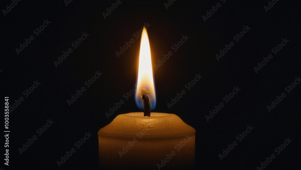 Lit candle softly glowing in center against a dark peaceful background Lit candle softly glowing in center against a dark peaceful background