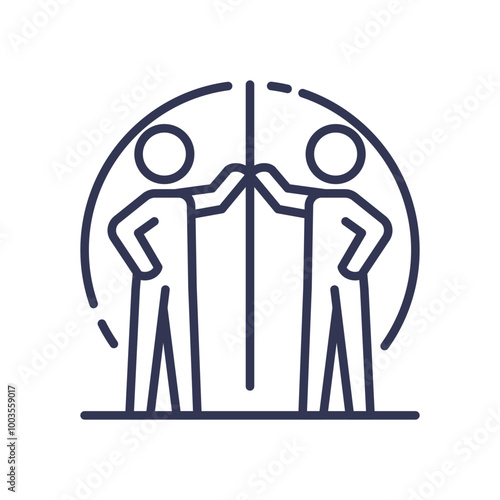 Two stick figures facing each other with a mirror between them, symbolizing self-reflection and introspection.