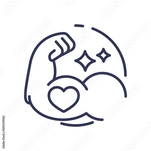 Illustration of a flexed arm with a heart symbol, representing inner strength and resilience.