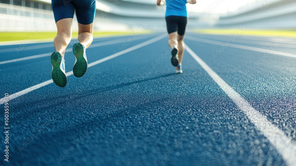 Fototapeta premium Action Runners on a Blurred Racetrack
