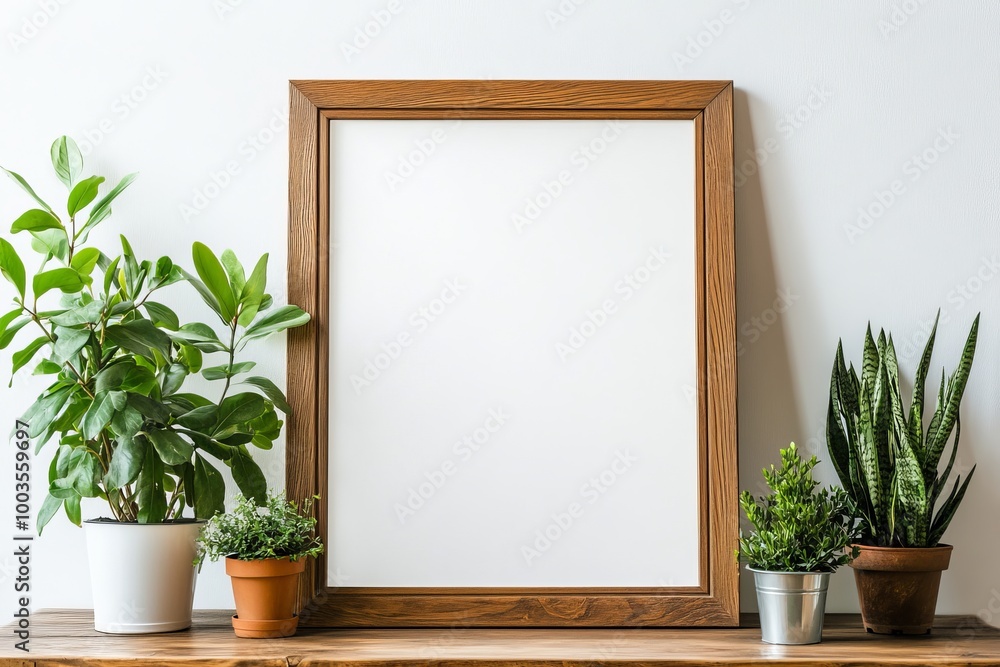Blank Picture Frame Mockup with Houseplants. Blank Picture Frame Mockup with Houseplants.