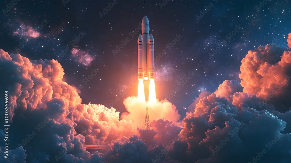 Fototapeta premium Space rocket launch. 3d render.