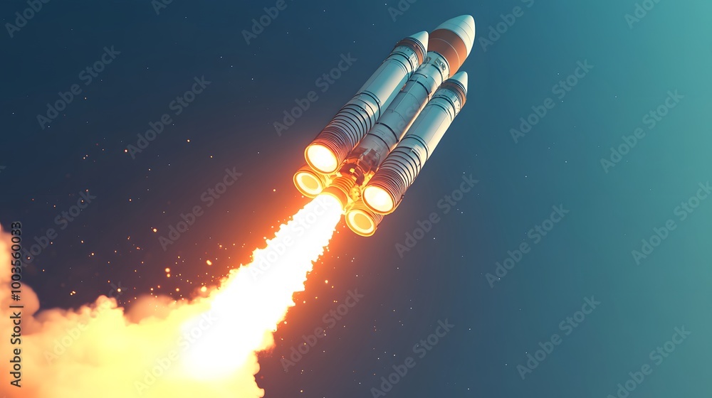 Fototapeta premium Space rocket launch. 3d render. 