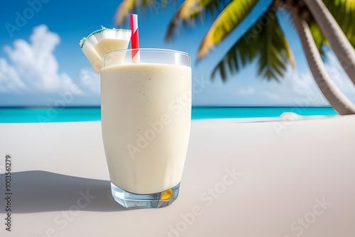 cocktail on the beach | Beachside Indulgence: Chilled Coconut Smoothie with Tropical Flair photo