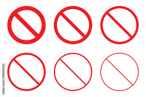 Prohibition Signs, Stop Signs, Forbidden Symbols. Vector illustration set of red circles with cross lines, isolated on white background. Ideal for safety and warning graphics. Free Download Prohibition Signs, Stop Signs, Forbidden Symbols. Vector illustration set of red circles with cross lines, isolated on white background. Ideal for safety and warning graphics. - GFXLoad