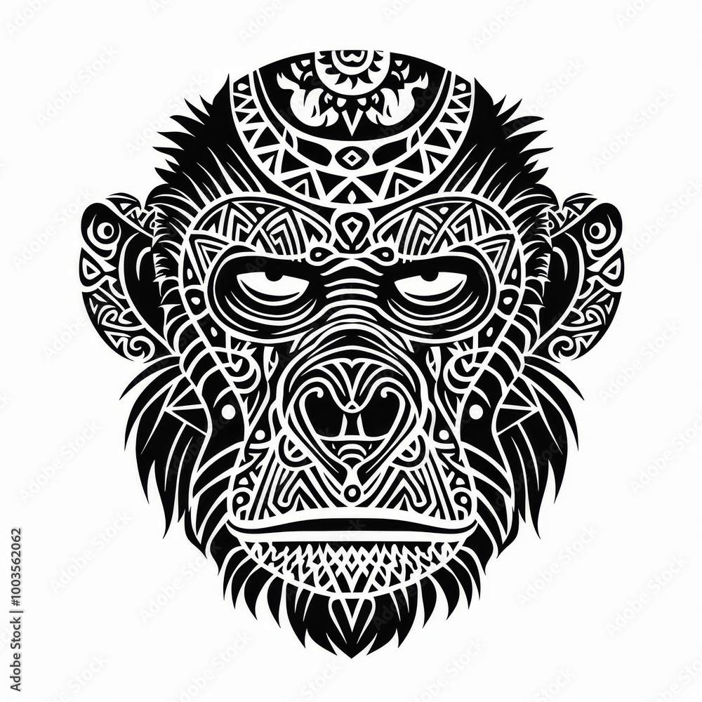 Obraz premium Monkey head silhouette adorned with intricate tribal patterns.