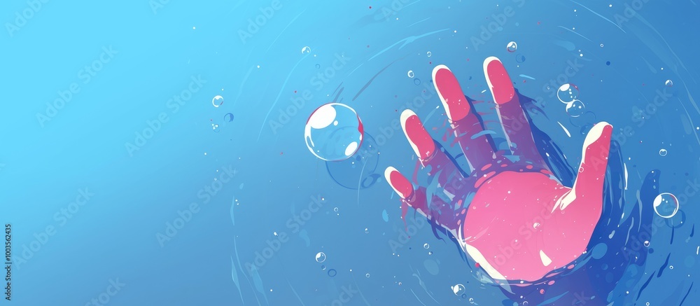 Hand print on water droplets with space for text Hand print on water droplets with space for text
