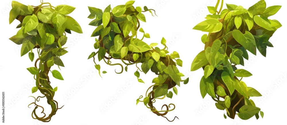 Fototapeta premium Twisted wild liana jungle vine tropical plant illustration on a white background with included clipping path