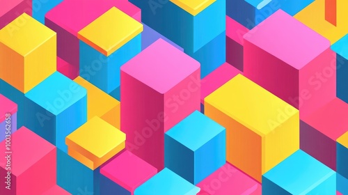 Isometric flat design featuring a vibrant vector background with colorful parallelepipeds