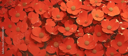 Artwork depicting vibrant red dogwood flowers in full bloom photo