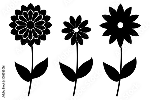 Flowers Floral Silhouette Set Vector Art Illustration with Varied Designs