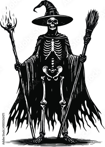 horror and spooky human skeleton silhouette vector art illustration.