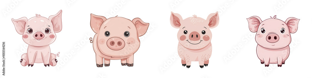 Cute cartoon pigs on a white isolated background Cute cartoon pigs on a white isolated background