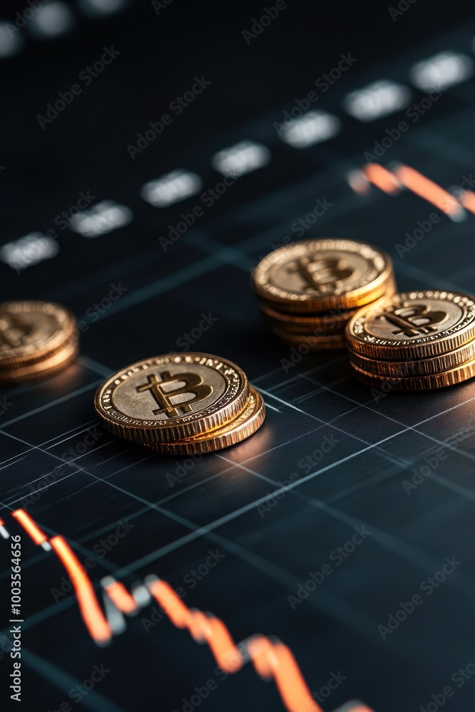 A close-up of stacked cryptocurrency coins on a dark financial chart background, perfect for articles on trading, investing, or blockchain technology, It emphasizes modern finance trends, A close-up of stacked cryptocurrency coins on a dark financial chart background, perfect for articles on trading, investing, or blockchain technology, It emphasizes modern finance trends,