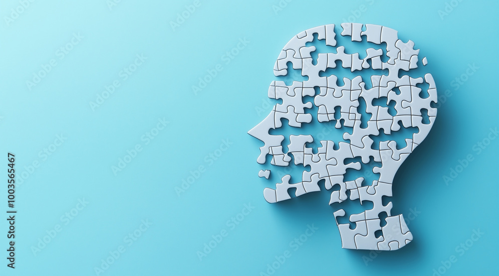 Human head from puzzles, for World Mental Health Day, created using Generative AI technology. Human head from puzzles, for World Mental Health Day, created using Generative AI technology.