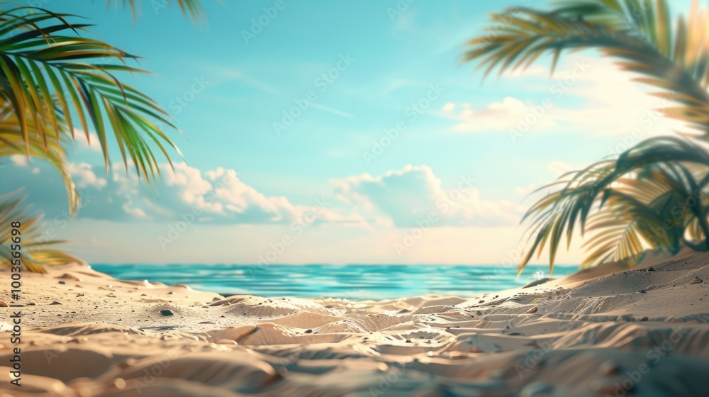 Idyllic Tropical Beach Paradise with Golden Sand and Palm Trees Idyllic Tropical Beach Paradise with Golden Sand and Palm Trees