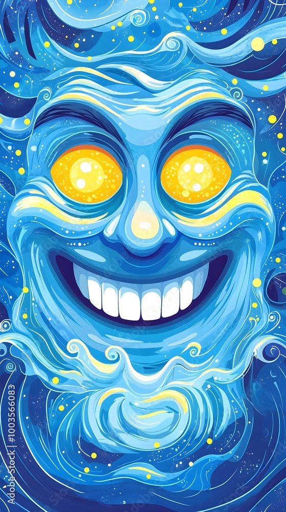 Naklejka premium Abstract Blue Face with Yellow Eyes