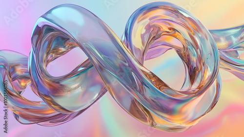 Iridescent 3D Abstract Art with Fluid Shapes, generative ai