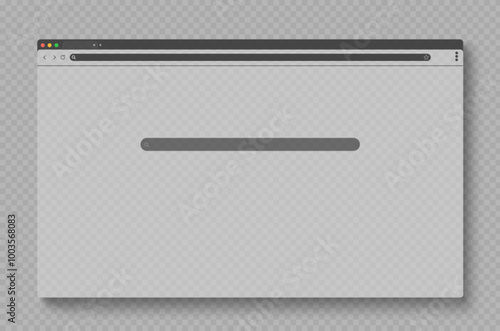 Web browser mockup. Page window screen interface template in vector. Site frame for internet software. Transparent webpage with address and search ui bar. Empty minimal monitor screenshot layout