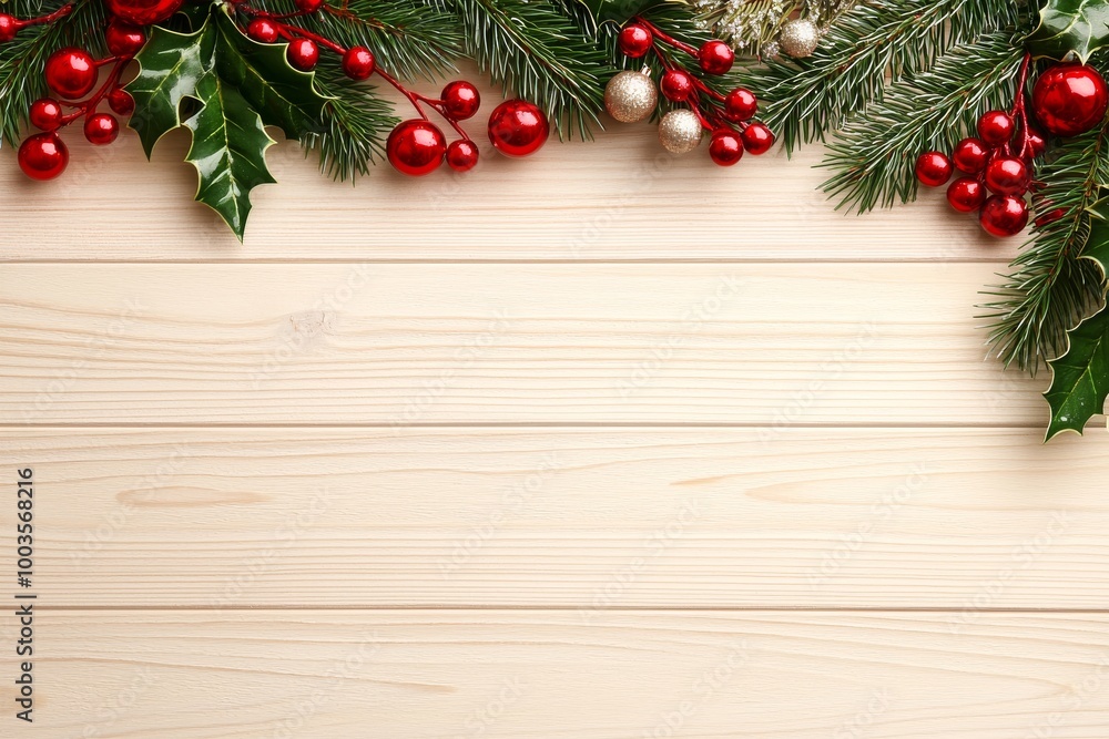 Snowfall and fir branches on wooden white board during Christmas and New Year Snowfall and fir branches on wooden white board during Christmas and New Year