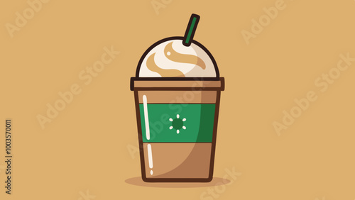 Caramel Frappuccino in a Branded Cup with Whipped Cream - Sweet Cold Coffee Drink