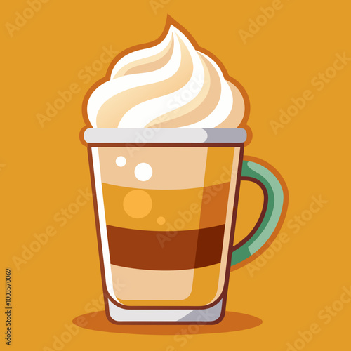 Illustration of a Butterscotch Latte with Whipped Cream in a Mug on a Warm Background