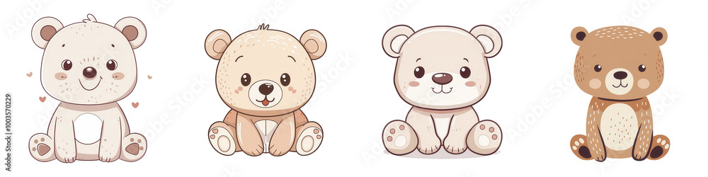 Obraz premium Cute cartoon bears on white isolated background