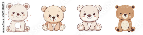 Cute cartoon bears on white isolated background