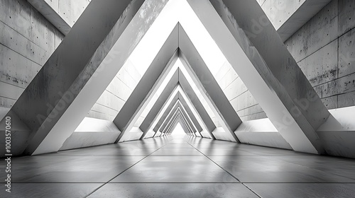 A concrete corridor angles sharply, its triangular architecture creating a modern, abstract space.